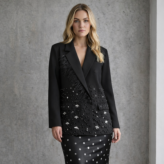 Blazer met Veren en Zilverkleurige Details