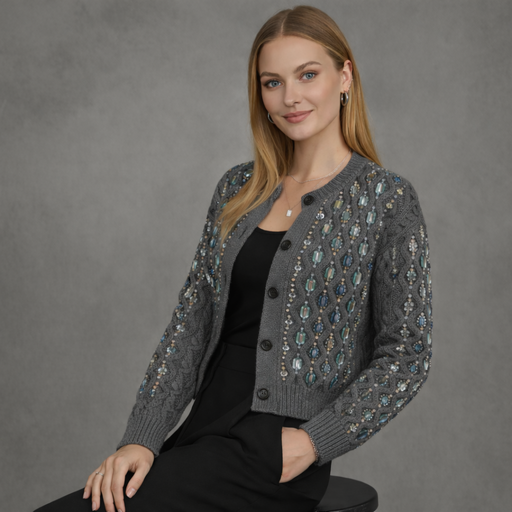 Kabelgebreid Vest met Kralenborduursel