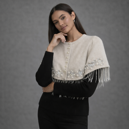 Klassieke Crème Cape met Parels en Kralenfranje