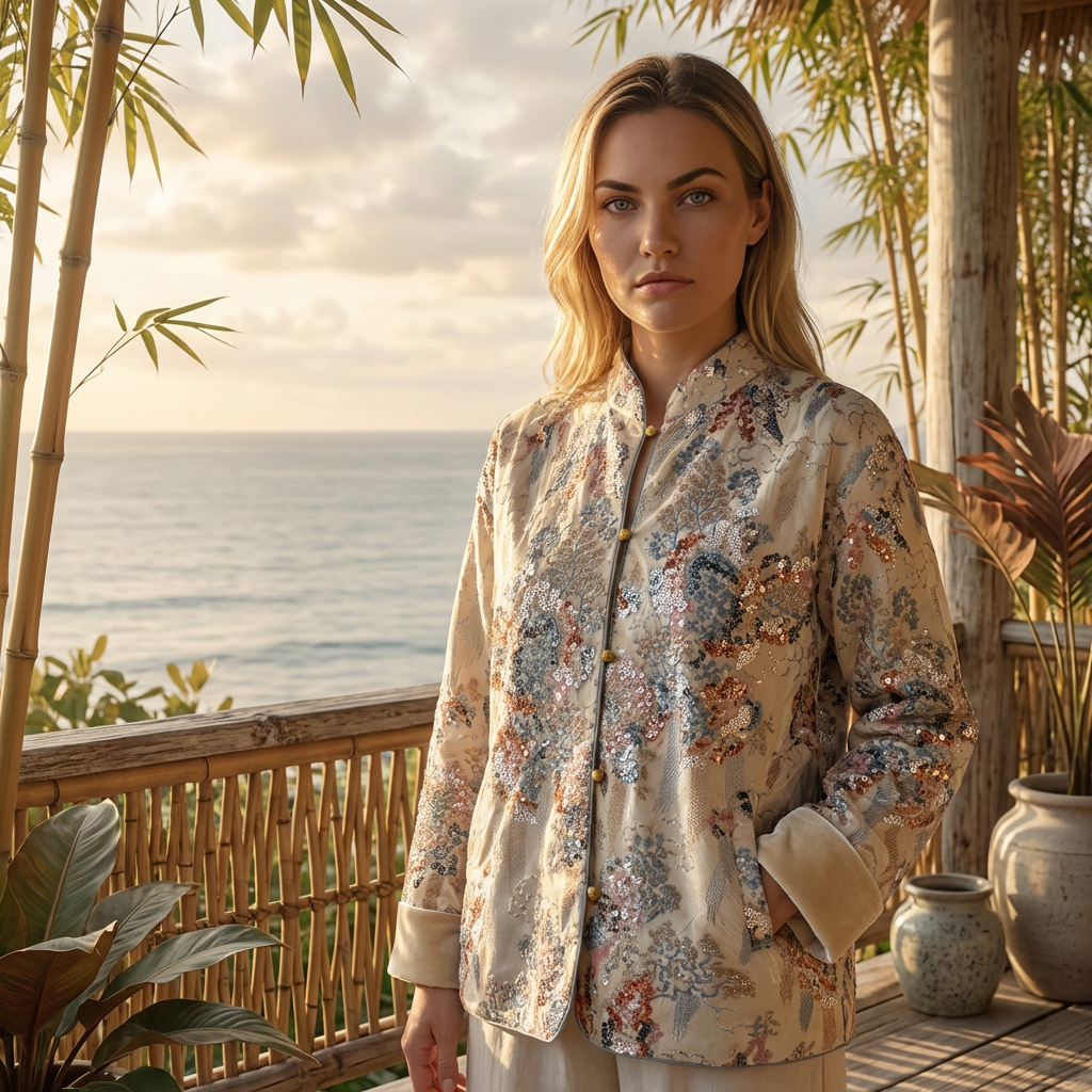 Lichtbeige Velours Jas Coastal Oriental