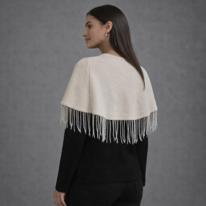 Klassieke Crème Cape met Parels en Kralenfranje