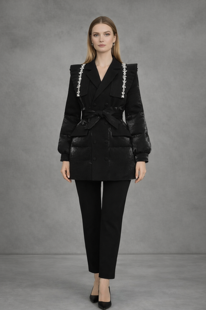 Gewatteerde Jas met Blazer Details en Cape-Schouderdesign