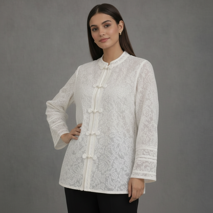 Elegante Witte Jas met Kant