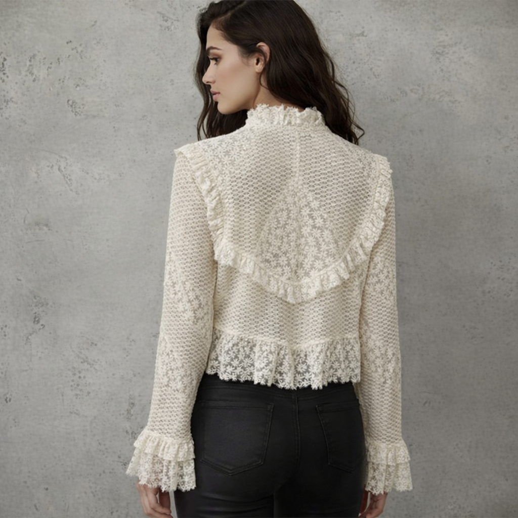 Lace Blouse Crème Kant met Ruches en Kantdetails Victorian Romance