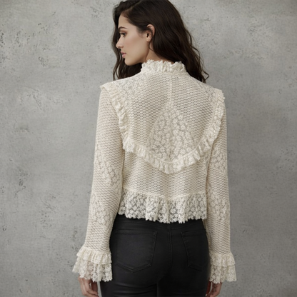 Lace Blouse Crème Kant met Ruches en Kantdetails Victorian Romance