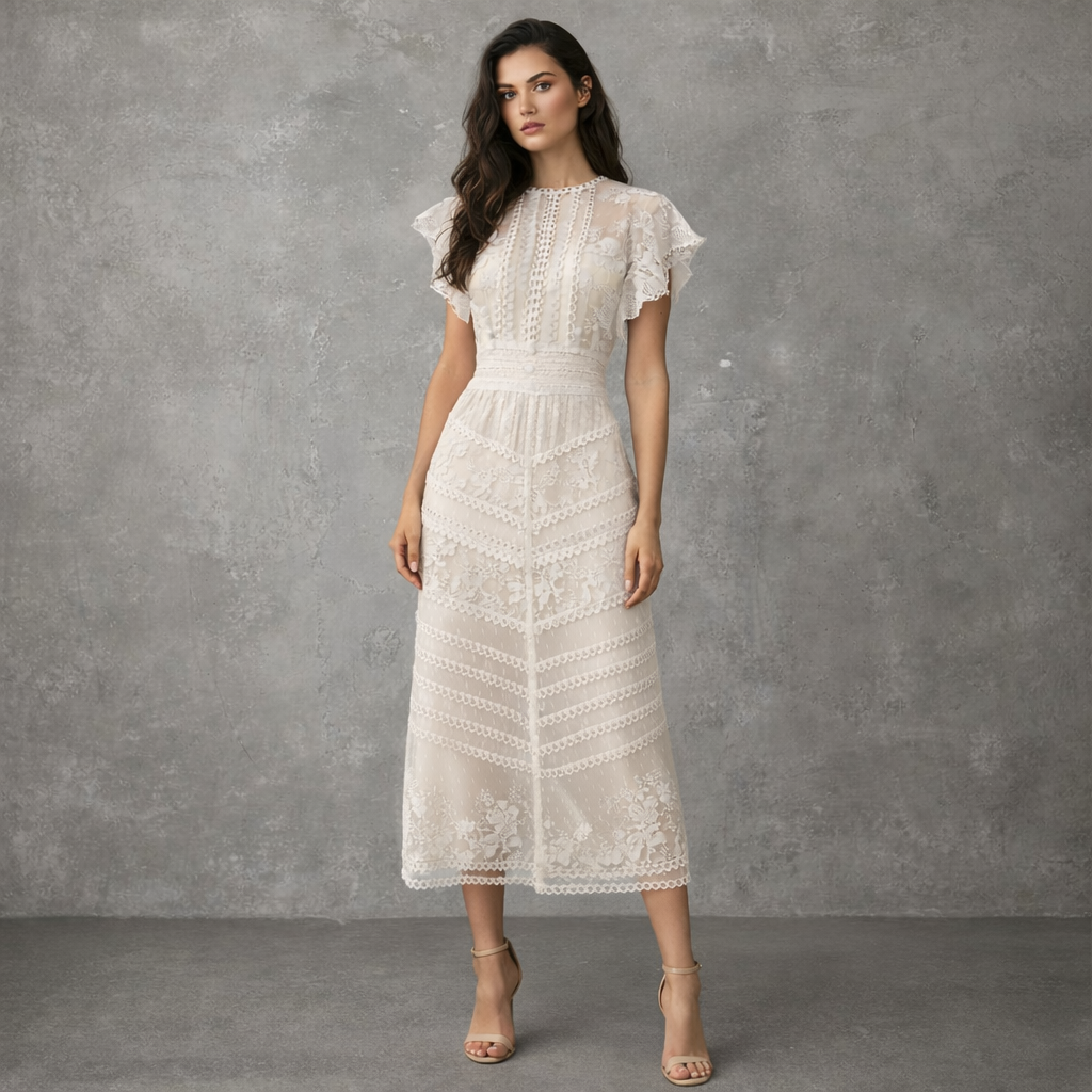 Kant Midi Jurk met Nude Voering Château Romance