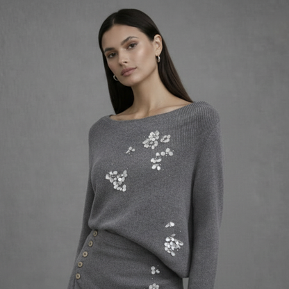 Premium Knit Co-ord Set met Florale Details en Knopen