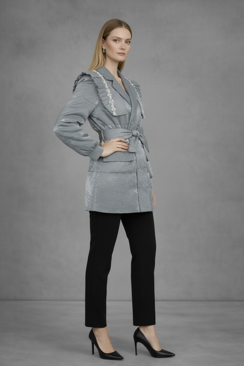 Gewatteerde Jas met Blazer Details en Cape-Schouderdesign