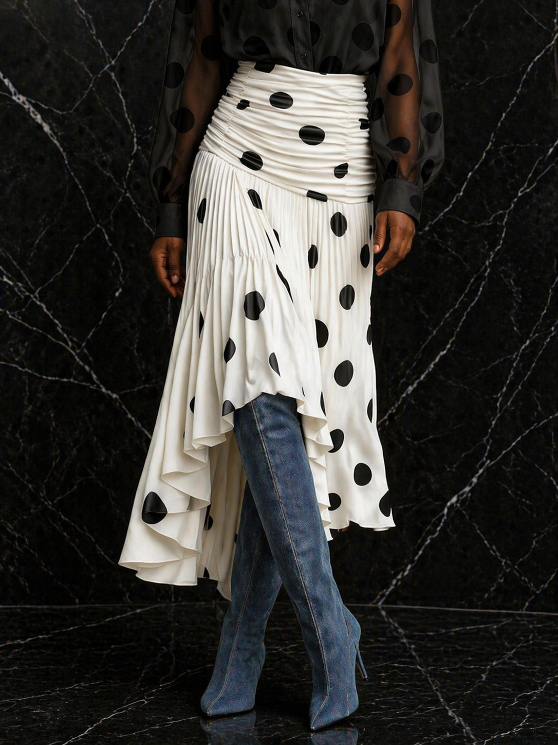 Luxe Geplooide Rok met Stippenprint