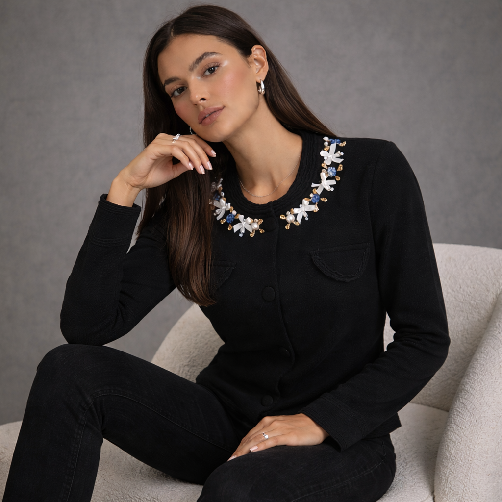 Vest Bijou Zwart met Kralen- en Strikdetails
