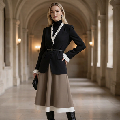 Blazer met Dubbele Ruches en Witte Details