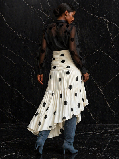 Luxe Geplooide Rok met Stippenprint