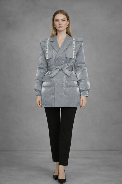 Gewatteerde Jas met Blazer Details en Cape-Schouderdesign