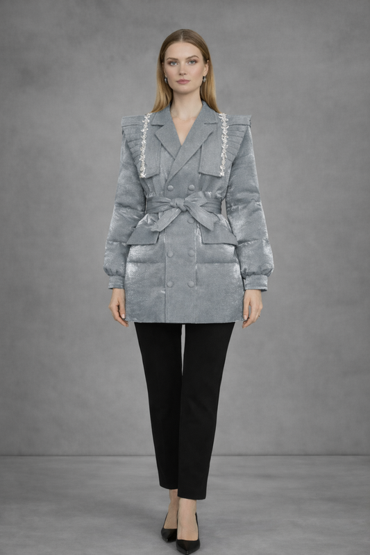 Gewatteerde Jas met Blazer Details en Cape-Schouderdesign