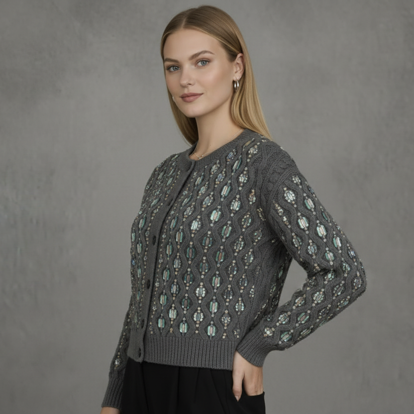 Kabelgebreid Vest met Kralenborduursel