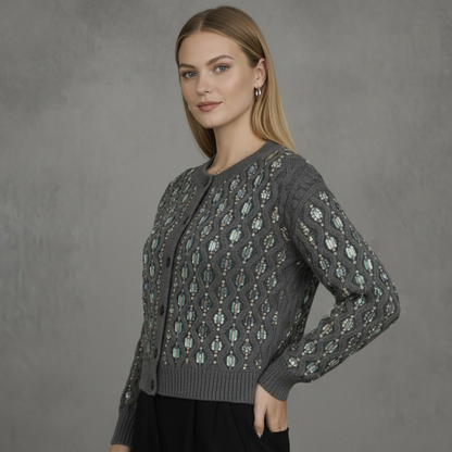 Kabelgebreid Vest met Kralenborduursel