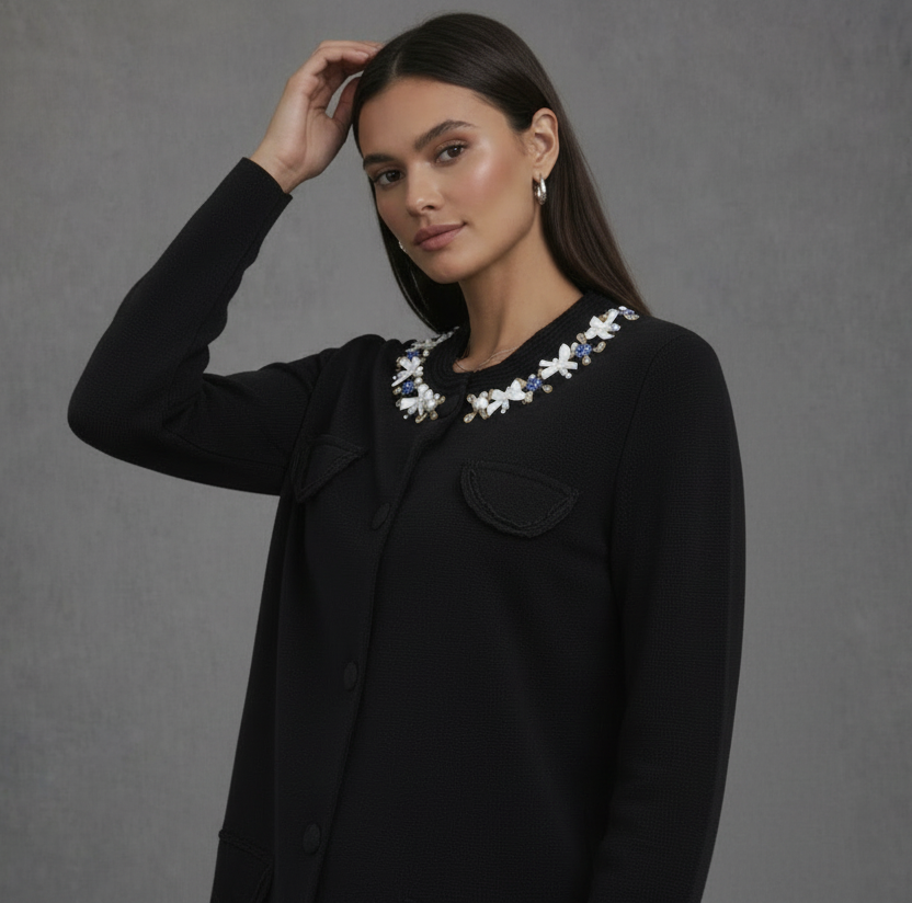 Vest Bijou Zwart met Kralen- en Strikdetails