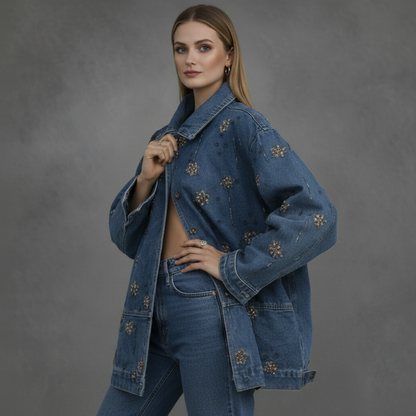 Denimjacket – Oversized Spijkerjas met Zwart-Bruine Aardetinten Details