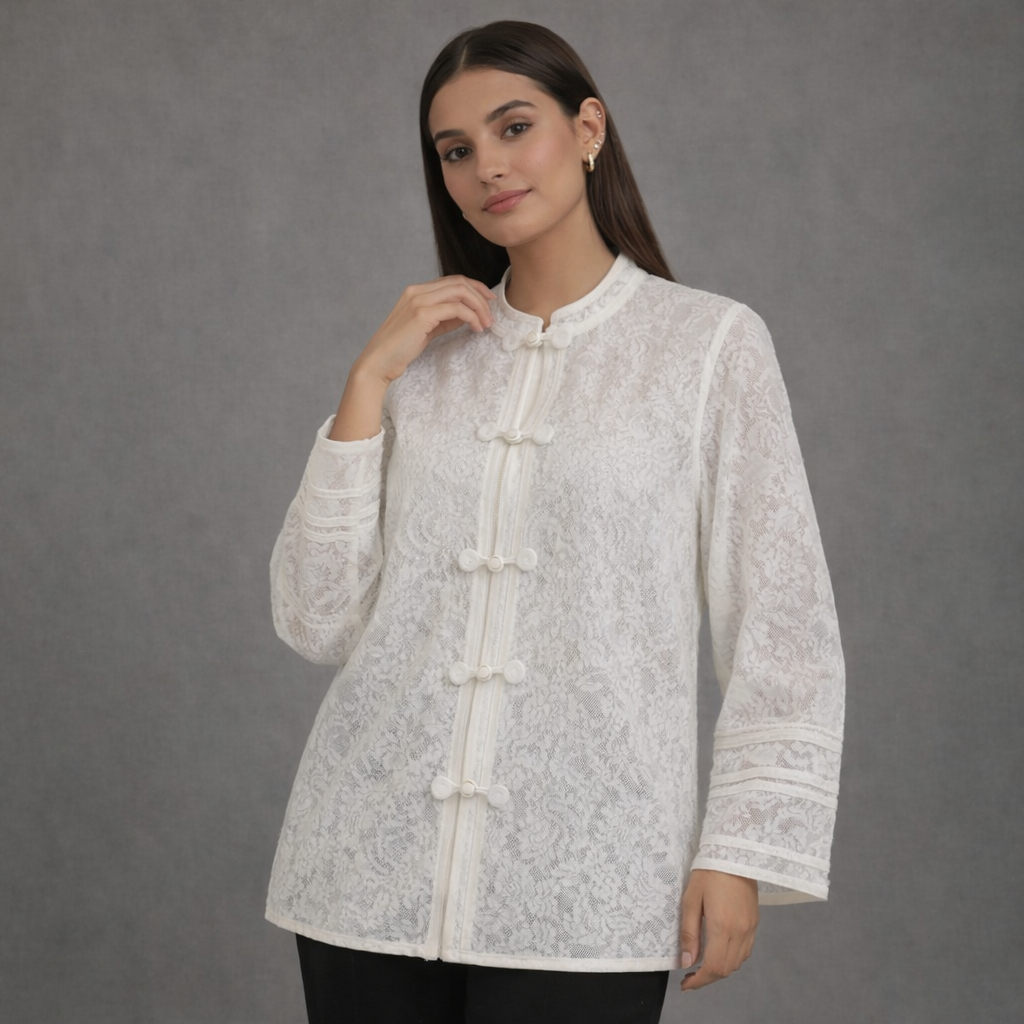 Elegante Witte Jas met Kant