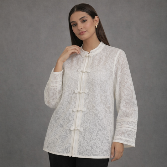 Elegante Witte Jas met Kant