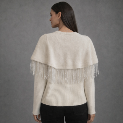 Klassieke Crème Cape met Parels en Kralenfranje