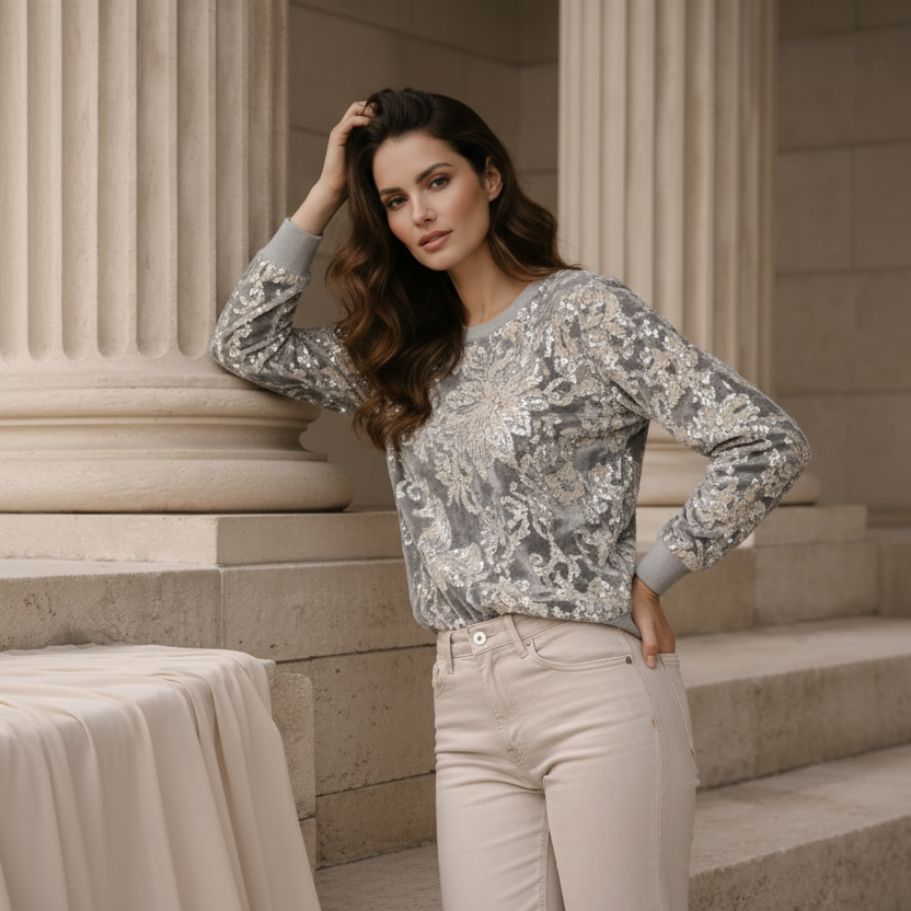 Champagne Bloom Velours Sweater 3D