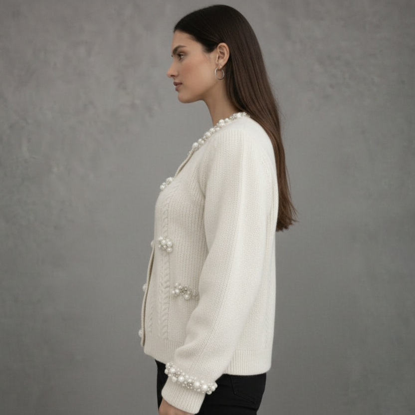 Gebreid Vest met Parel Details