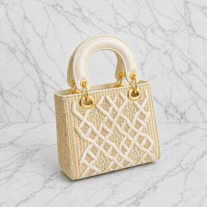 Geborduurde Handtas Mini Bag met Contrast Handvat