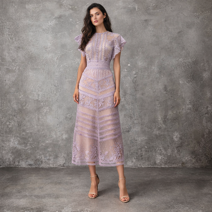 Kant Midi Jurk met Nude Voering Château Romance