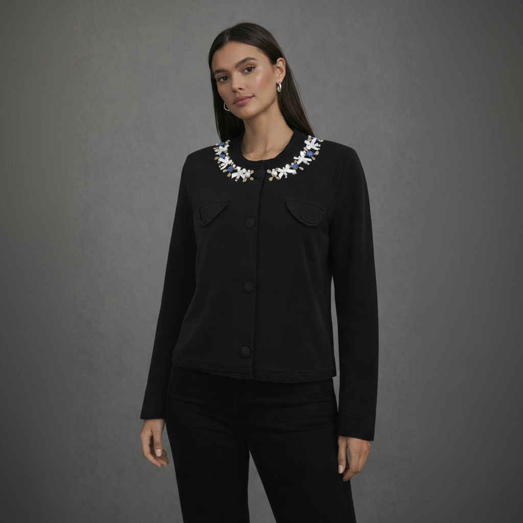 Vest Bijou Zwart met Kralen- en Strikdetails
