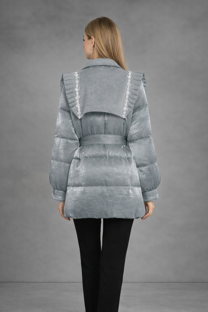Gewatteerde Jas met Blazer Details en Cape-Schouderdesign