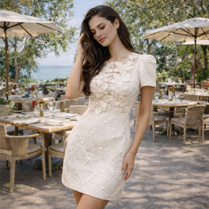 Jacquard Mini Jurk met Ruit-en Bloemreliëf