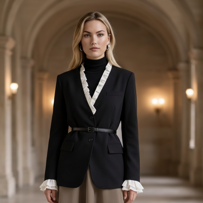 Blazer met Dubbele Ruches en Witte Details
