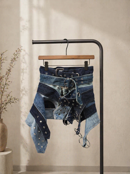 Denim Patchwork Riem met Studs