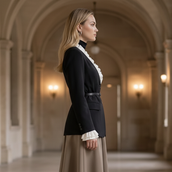 Blazer met Dubbele Ruches en Witte Details