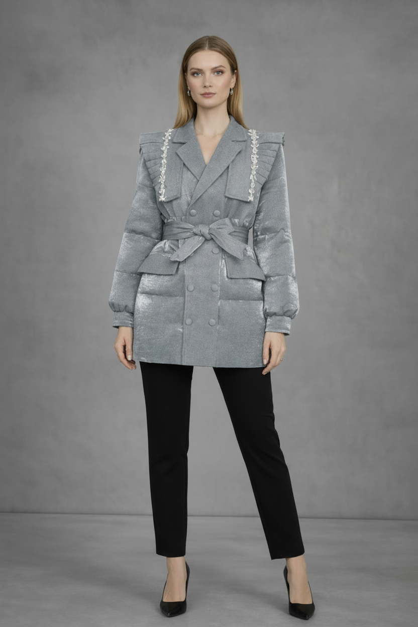 Gewatteerde Jas met Blazer Details en Cape-Schouderdesign