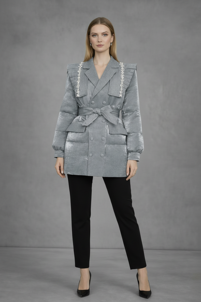 Gewatteerde Jas met Blazer Details en Cape-Schouderdesign