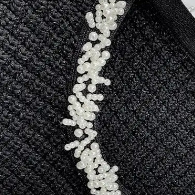 Zwarte Elegante Midi Jurk met Parelslierten