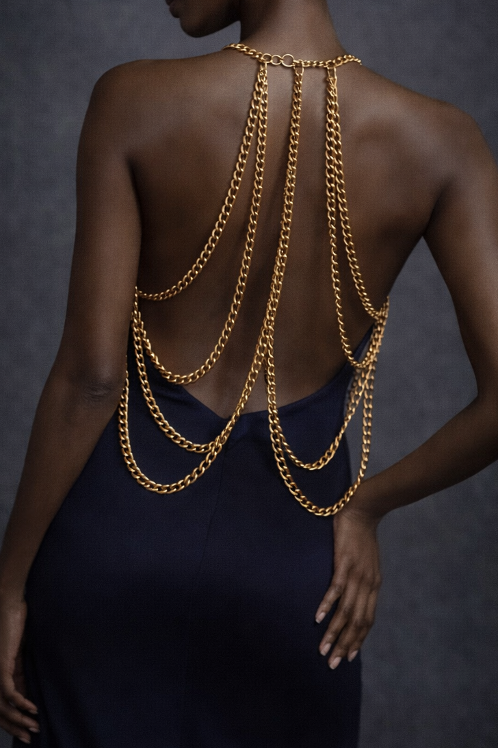 Lichaamssieraad Gelaagde Ketting Top met Drape Design (Goud of Zilver)