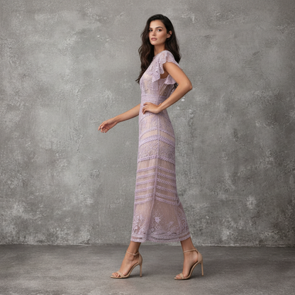 Kant Midi Jurk met Nude Voering Château Romance
