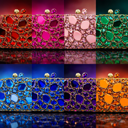 Clutch Tas Strass met Statement Stenen en Metalen Frame