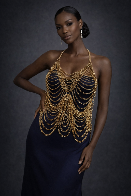 Lichaamssieraad Gelaagde Ketting Top met Drape Design (Goud of Zilver)