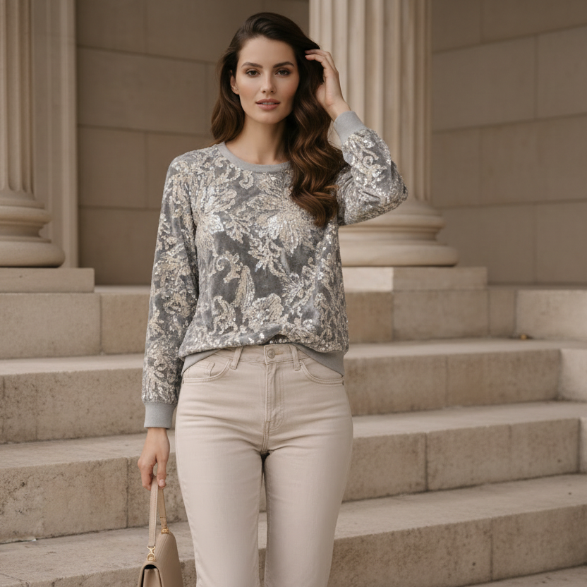 Champagne Bloom Velours Sweater 3D