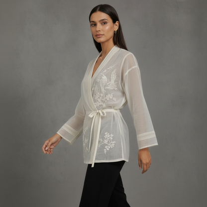 Sheer Layer Blouse met Borduurwerk en Kralen Details