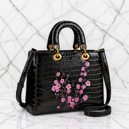 Croco PU Leren Handtas met 3D Bloemen – 5 Designs