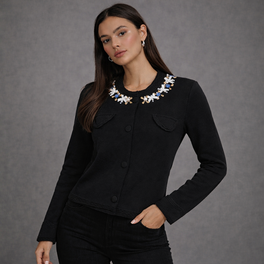 Vest Bijou Zwart met Kralen- en Strikdetails