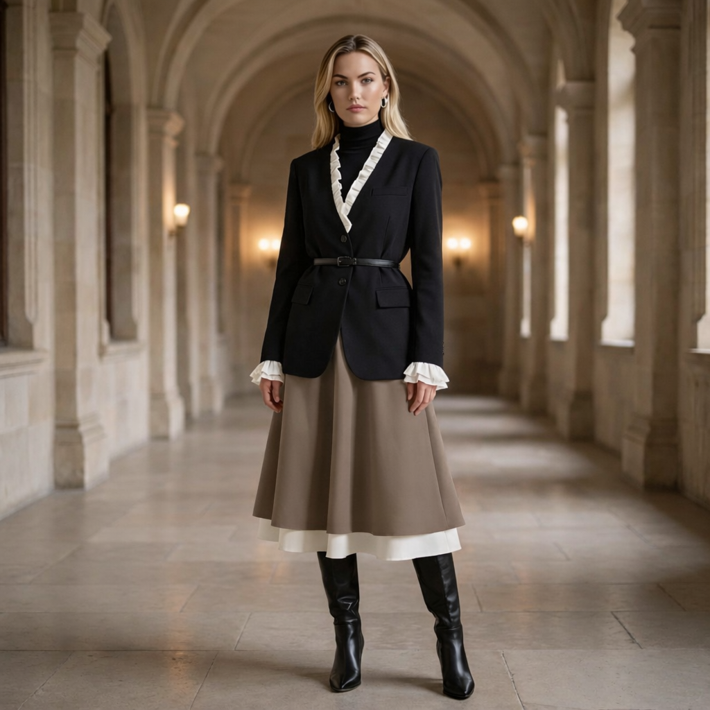 Blazer met Dubbele Ruches en Witte Details
