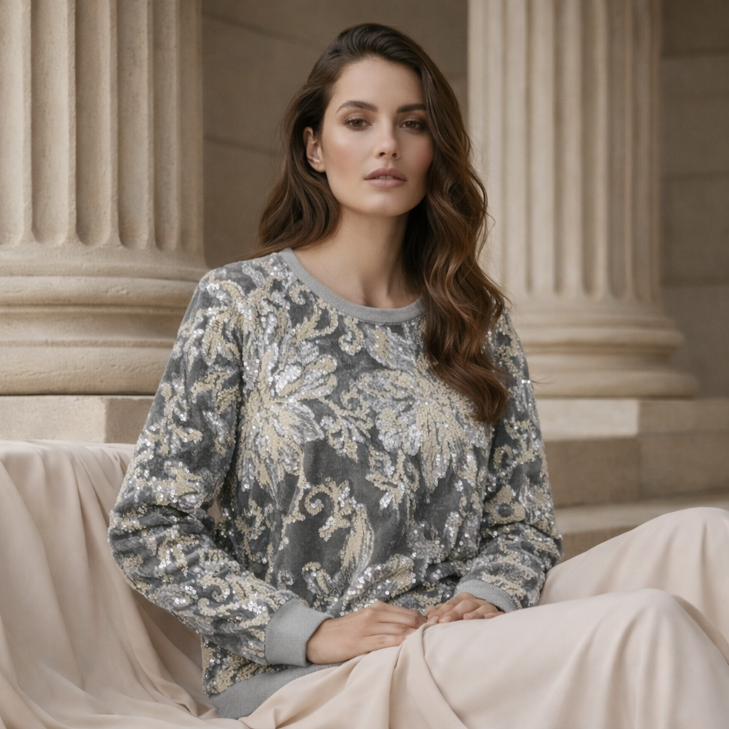 Champagne Bloom Velours Sweater 3D