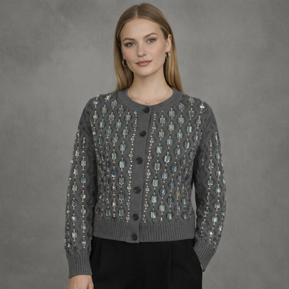 Kabelgebreid Vest met Kralenborduursel