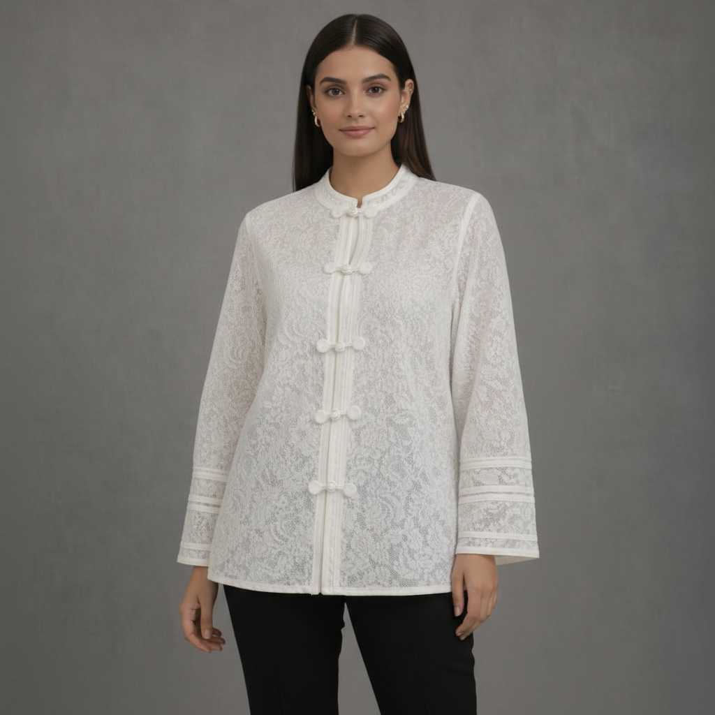 Elegante Witte Jas met Kant